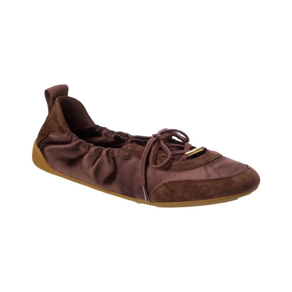 Chloé Satin & Suede Flat, Brown